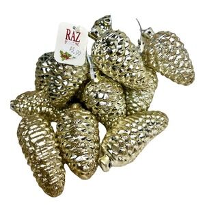 16 RAV Inports Vintage Pinecone Christmas Tree Ornaments Glitter Silver Gold NEW
